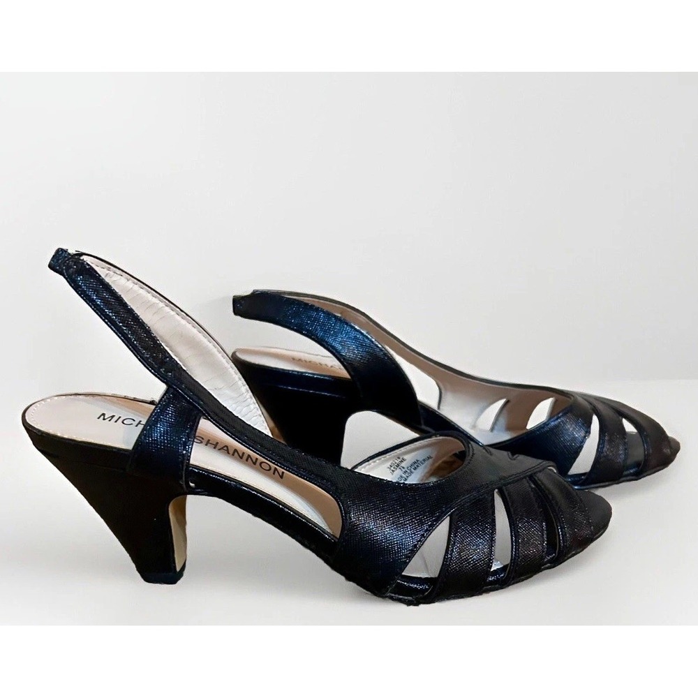 Michael Shannon Black Strappy 3" Heels Sz 7.5 Open Toe EUC